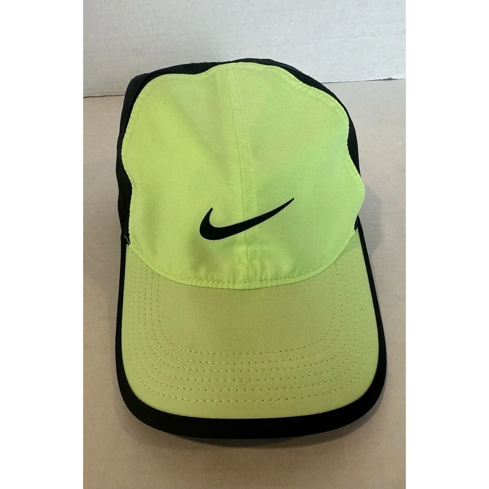 Nike Featherlight Dri Fit Hat Baseball Lime Black Adjustable One Size Running